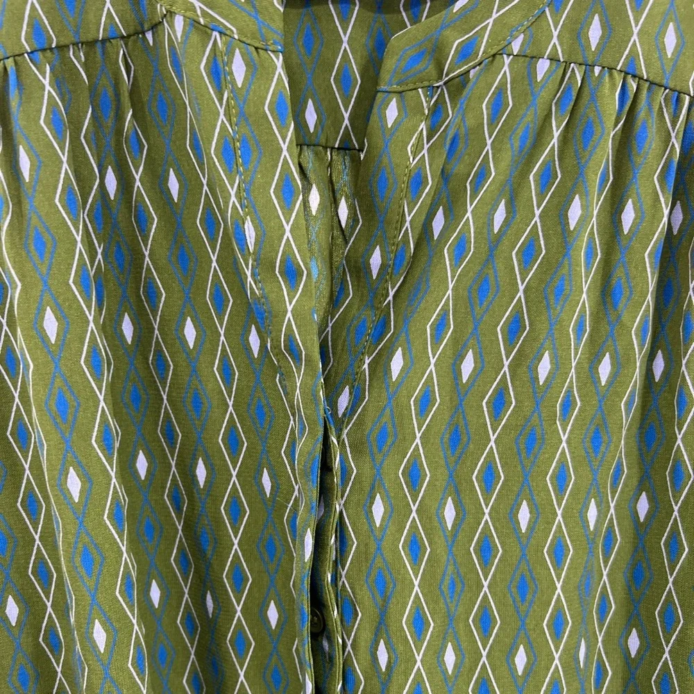 41 Hawthorn geometric diamond Forrest green roll tab sleeve S lightweight office - Picture 4 of 10